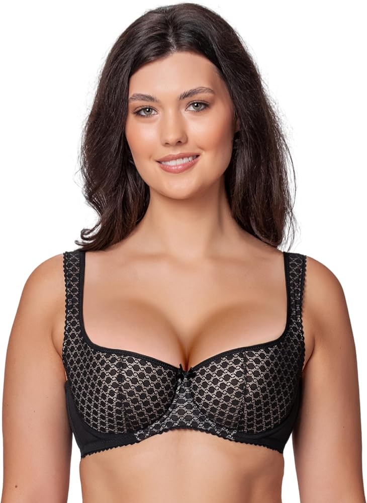 Balconette Bra Ariana, Back Closure for Large Bust Women Padded Bra Underwire, Push up, Wide Padded Straps