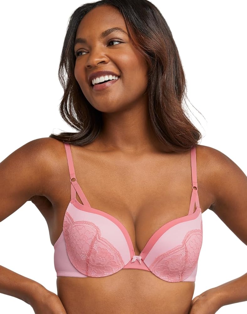 Maidenform Women's Love The Lift Push Up & In Lace Demi Bra, DM9900, Ballerina Slipper/Rose, 36D