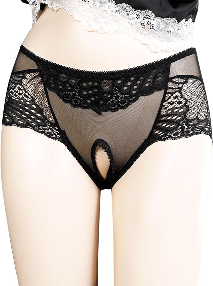 Women's Hi-Cut Panties, Lace Floral Underwear, High-Waisted Smoothing Panty Briefs Open File Underpant