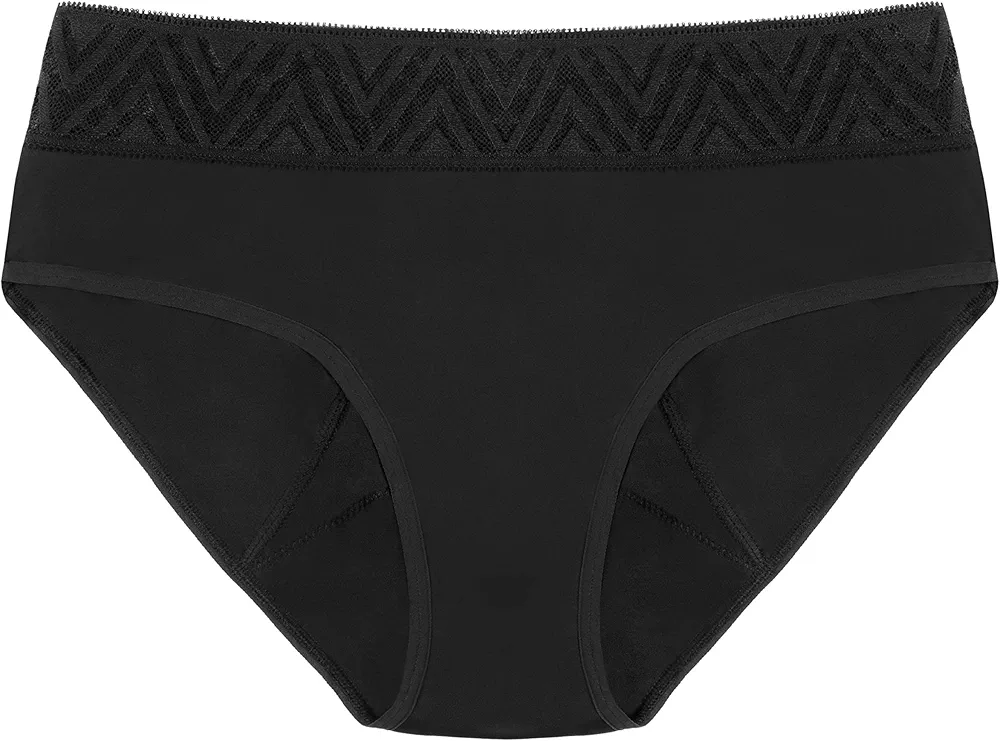 THINX Hiphugger Period Underwear for Women, Period Panties Hold 3 Tampons, Moisture Wicking Underwear for Women Feminine Care Black