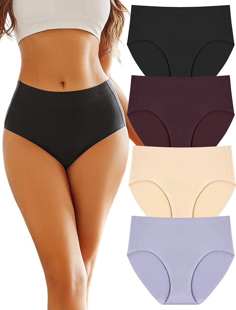 FINETOO Women's High Waisted Seamless Underwear Full Coverage Brief Ladies No Show Panties Sexy Lingerie Regular&Plus Size