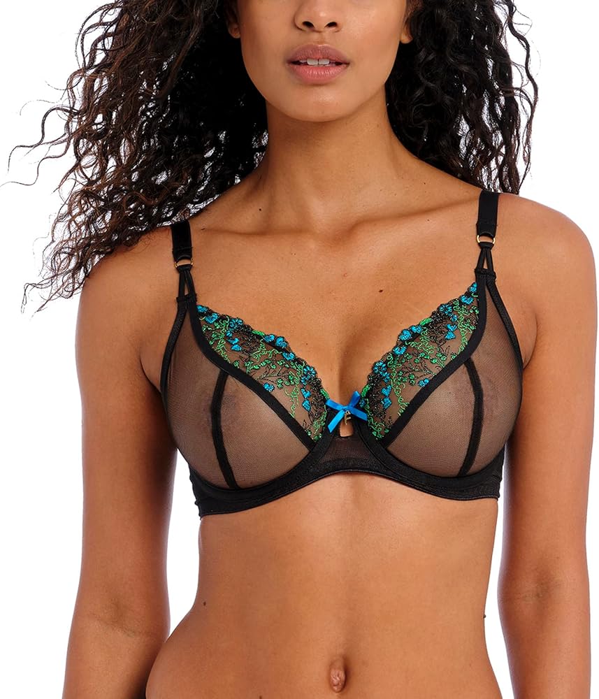 Freya Show-Off Plunge Underwire Sheer Bra (401602),36F,Black