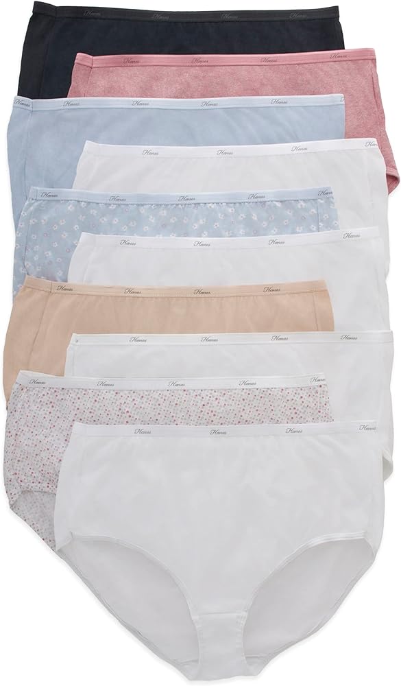 Hanes Women's Brief Panties Pack, Classic Cotton Brief Underwear, 10-pack (Retired, Colors May Vary)