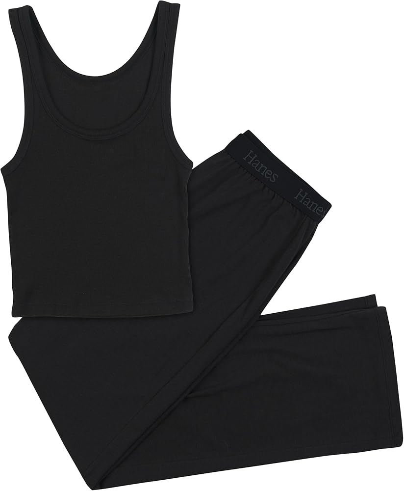 Hanes Women's Originals SuperSoft Crop Tank & Lounge Pants Set, Comfywear Loungewear Set