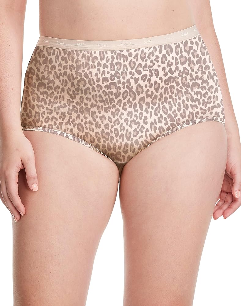 Bali Women's Full-Cut-Fit Stretch Cotton Brief Panty, 2324, Buff Blush Animal Prin, 9