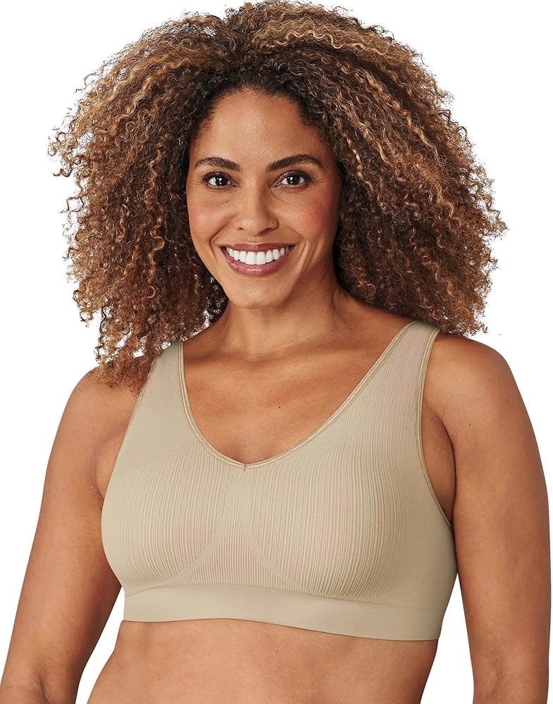 Bali Womens One Smooth All Around Smoothing Bralette, M, Almond Rib