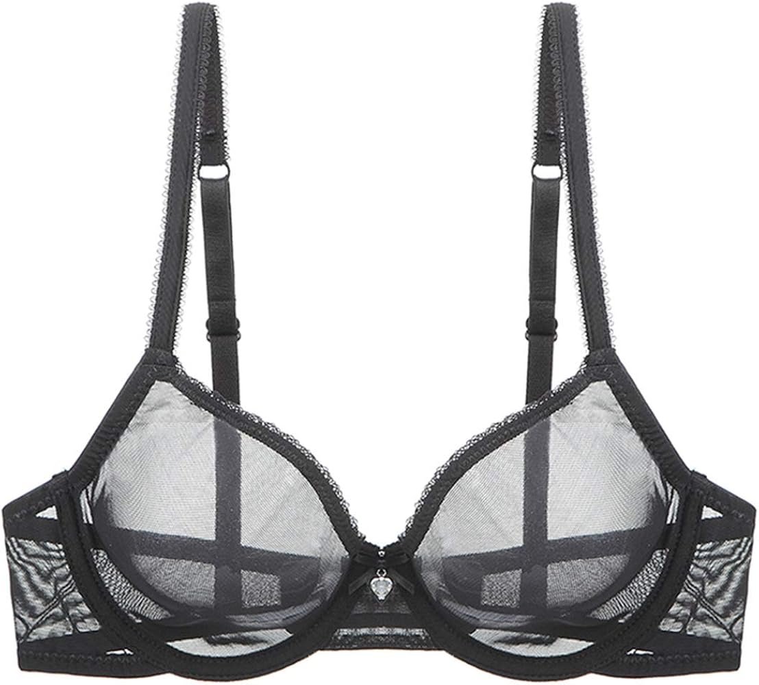 YANDW Sexy Sheer See Through Bras Unlined Underwire Lace Mesh Non Padded Ultra Thin Clear Bralette