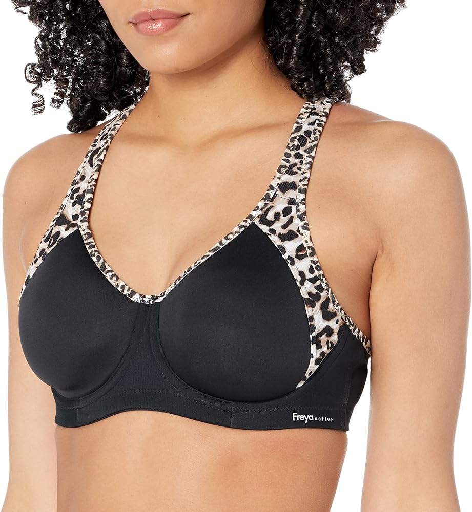 Freya Women's Sonic Underwire Spacer Molded Sports Bra, Pure Leopard Black, 30G