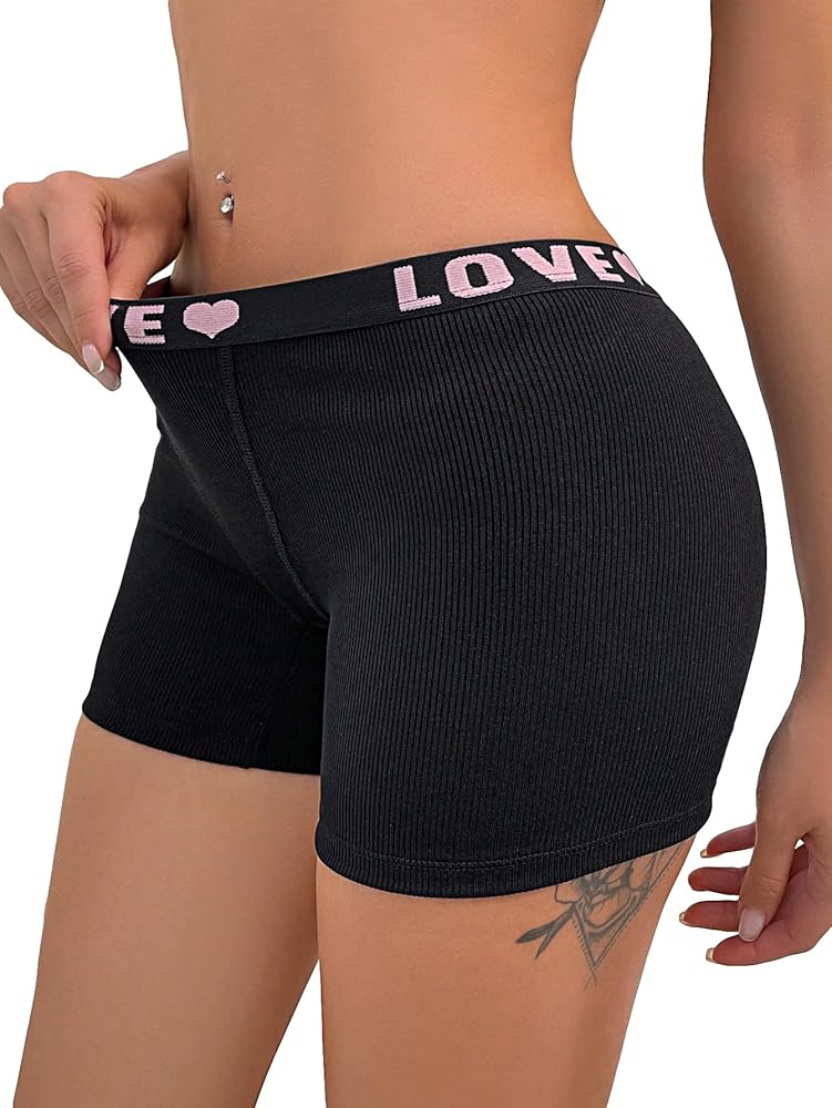 SOLY HUX Women's Letter Graphic Boyshorts Ribbed Knit Tummy Control Underwear Panty