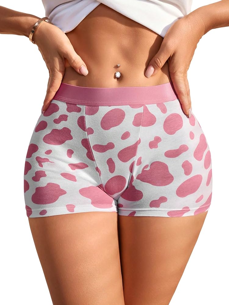 SHENHE Women's Cow Print Boyshorts Panties Low Rise Cute Boxer Underwear