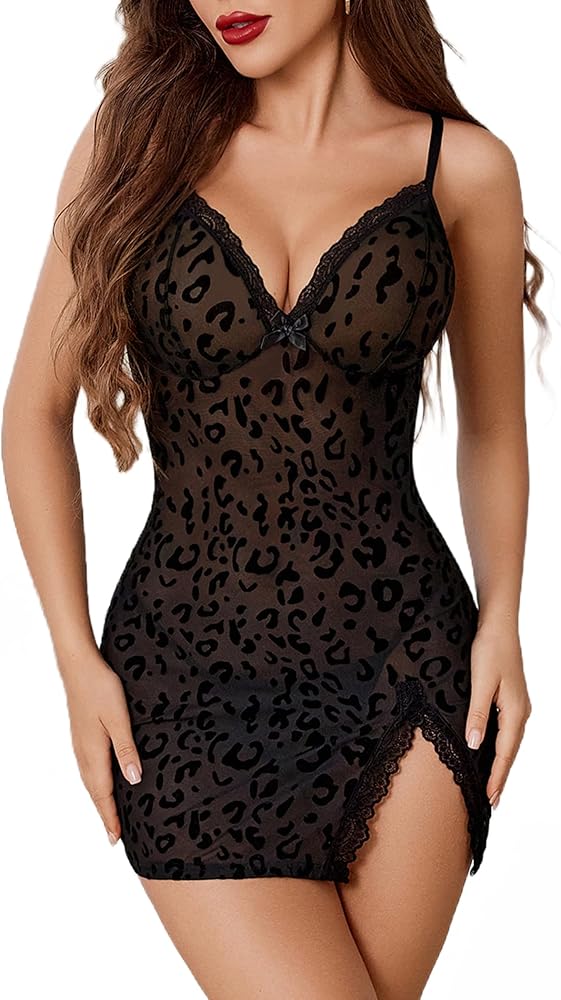 Avidlove Sexy Lingerie for Women Lace Chemise Sleepwear Mesh Nightgown Side Slit Negligee