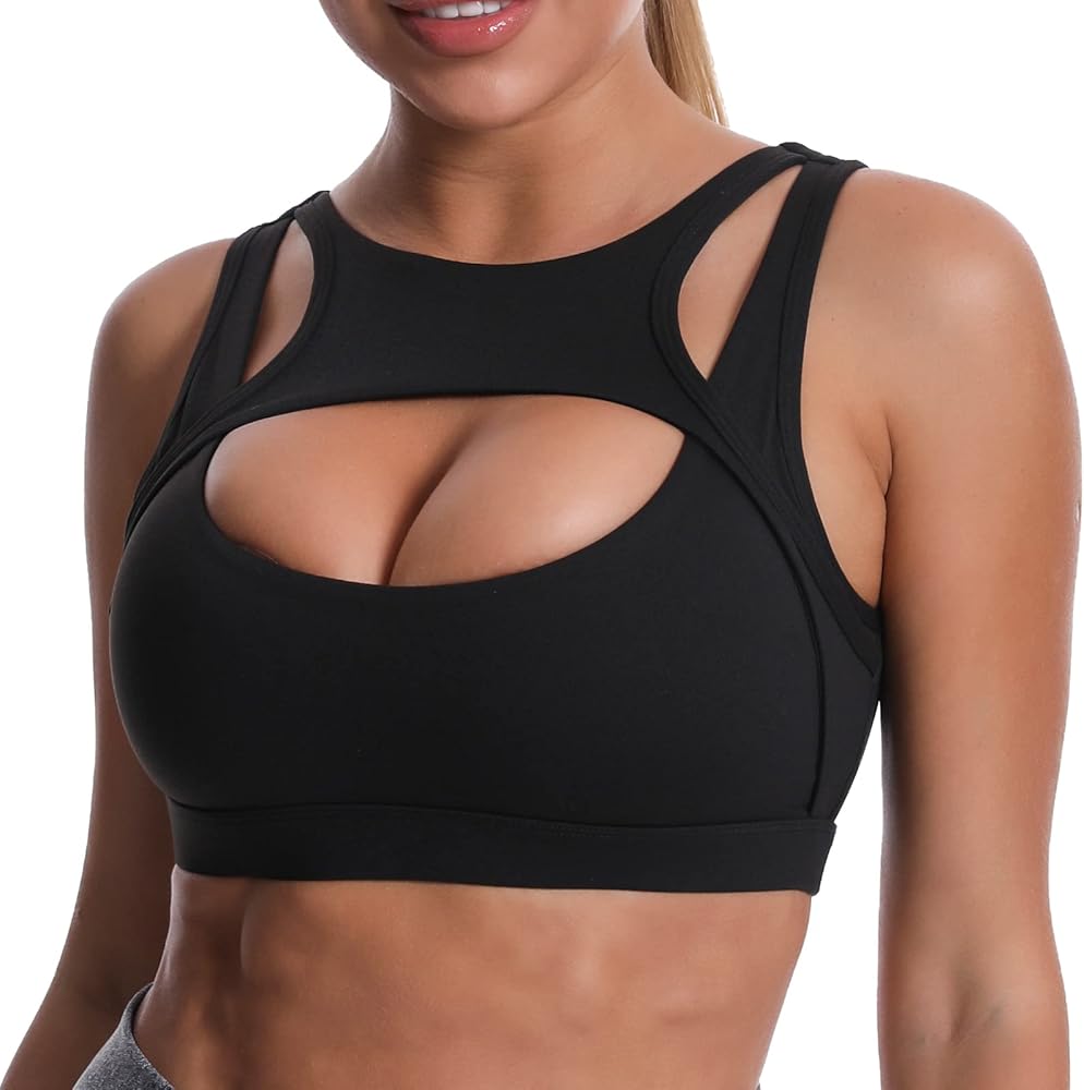 JOJOANS Push Up Sports Bras for Women Padded Sexy Yoga Bra Hollow Cut Out Crop Top Workout Tops Medium Support