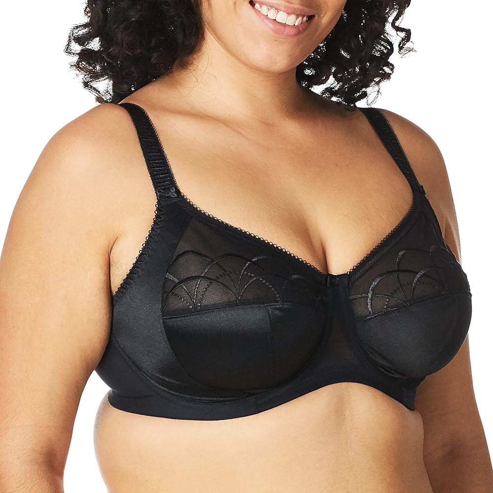 Elomi Women Plus Size Cate Embroidered Full Cup Banded Underwire Bra, Black, 44HH