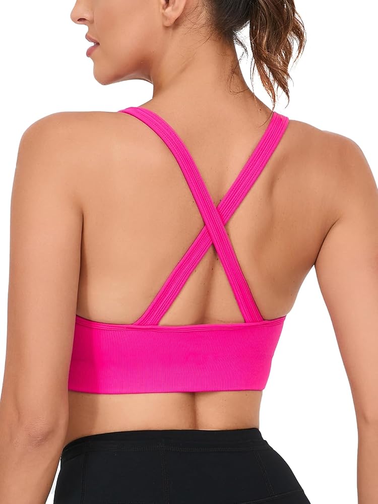 RUNNING GIRL Sports Bras for Women,Sexy Crisscross Back Seamless Padded Sports Bra High Support with Removable Pads