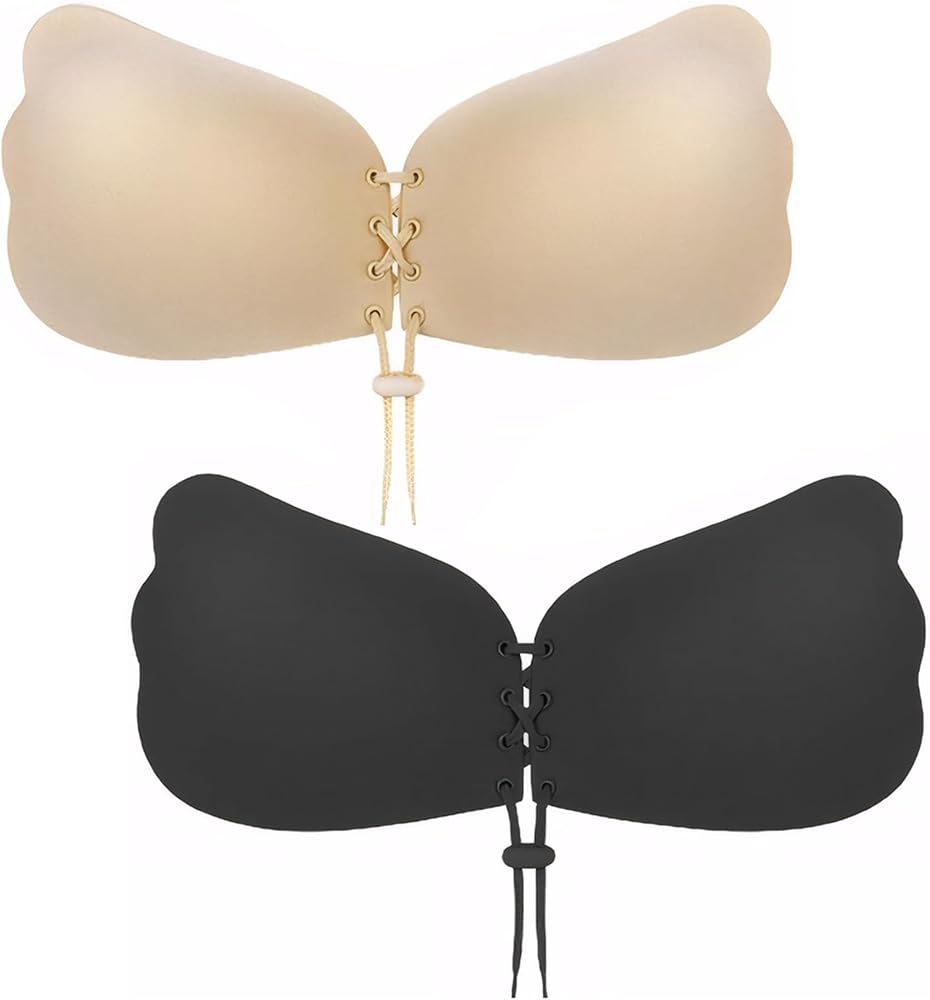 Sticky Bra, Backless Strapless Bra Push Up for Women, Invisible Adhesive Bra 2 Pairs