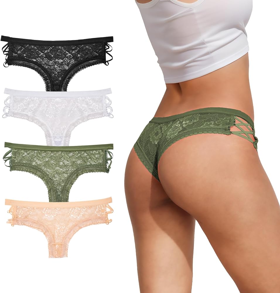 Women Lace Cheeky Low Rise Panties Comfy Bikini Criss Cross Underwear 4 Pack