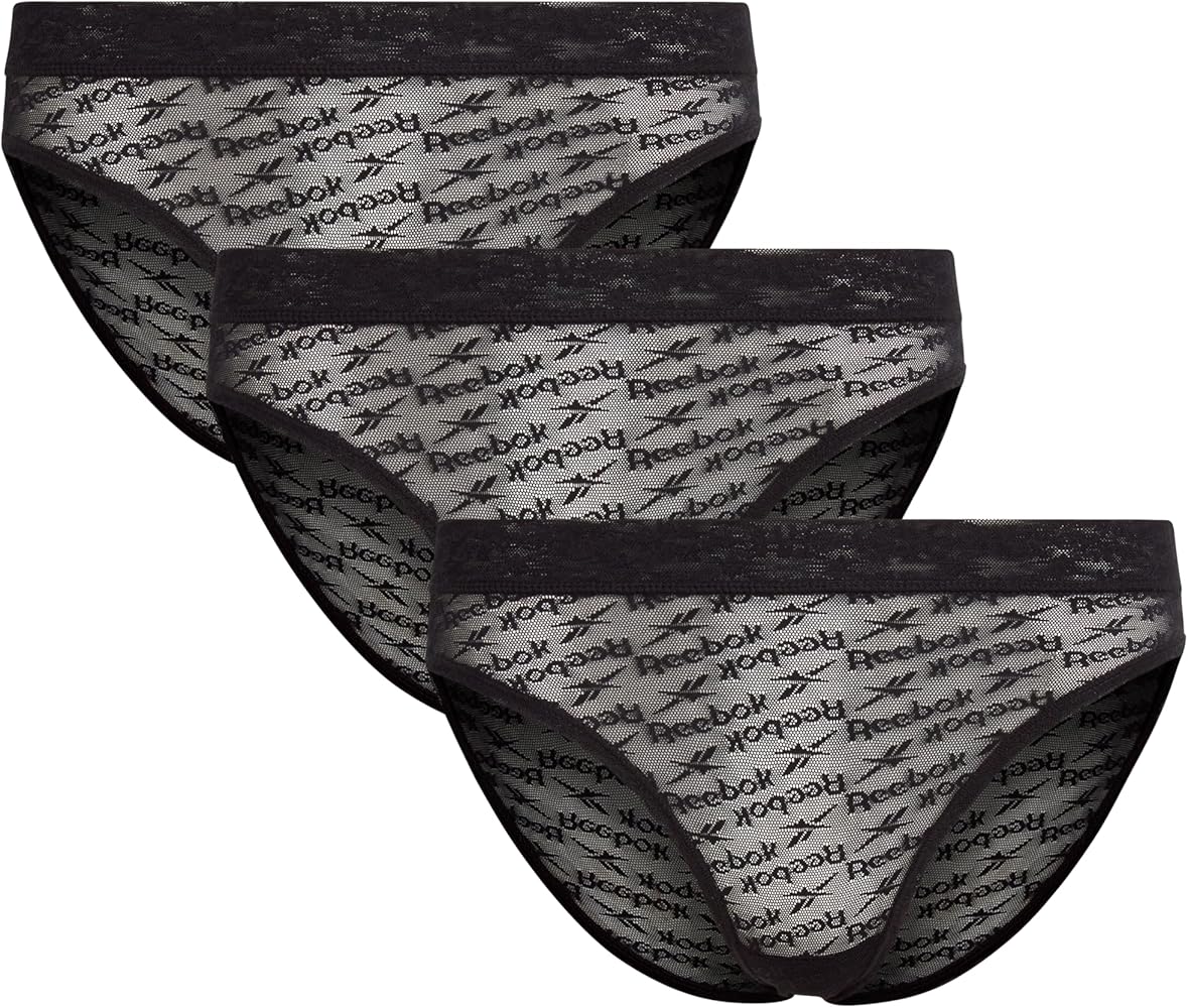 Reebok Women's Bikini Underwear - 3 Pack Sexy Lace Trim High Cut Panties Bikini Briefs - Bikini Panties for Women (S-XL)