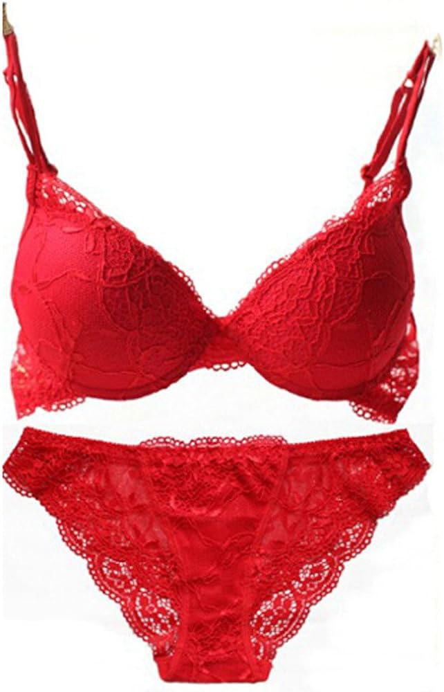 Women's Solid Lace Push up Bra Set