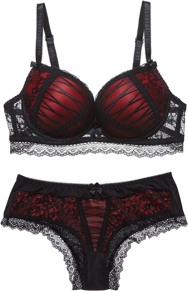 Women's Push Up Bra and Panty Set Sexy Lace Lingerie Set Underwire Bra and Panties