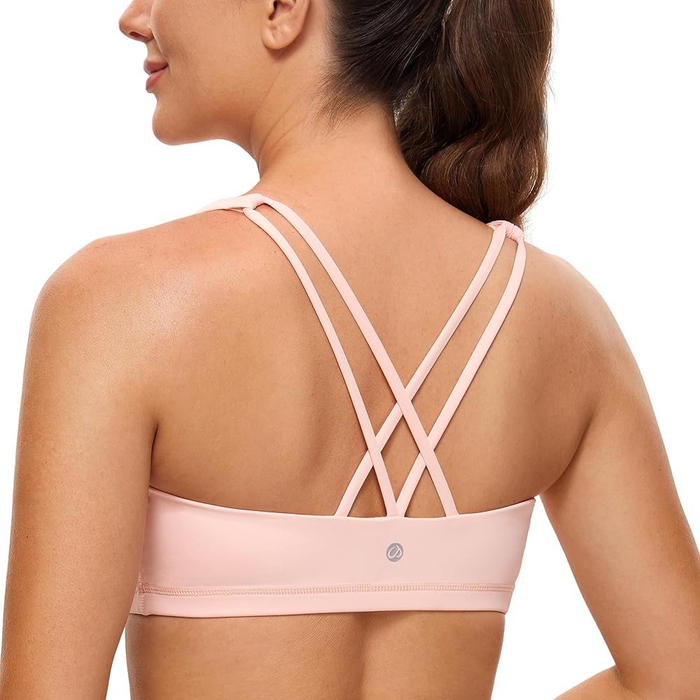 CRZ YOGA Women's Low Impact Strappy Sports Bra - Low Cut Wirefree Padded Yoga Bra Criss Cross Back