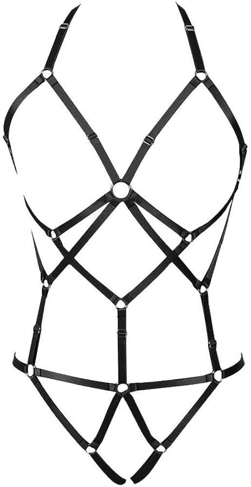 Women Strappy Full Body Harness Lingerie Garter Belt Set Plus Size Waist Hollow Crop Tops Bra Punk Gothic Festival Wear