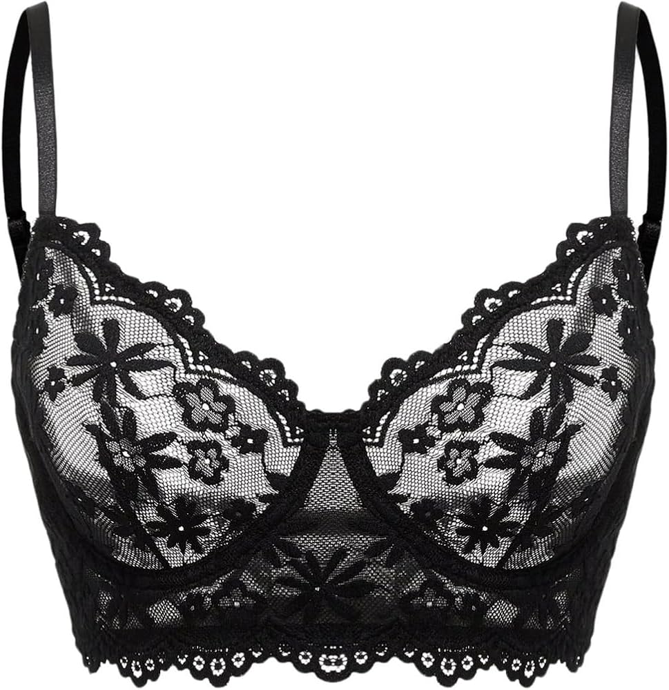 SOLY HUX Women's Sexy Lace Bra See Through Underwire Push Up Bralettes with Adjustable Straps