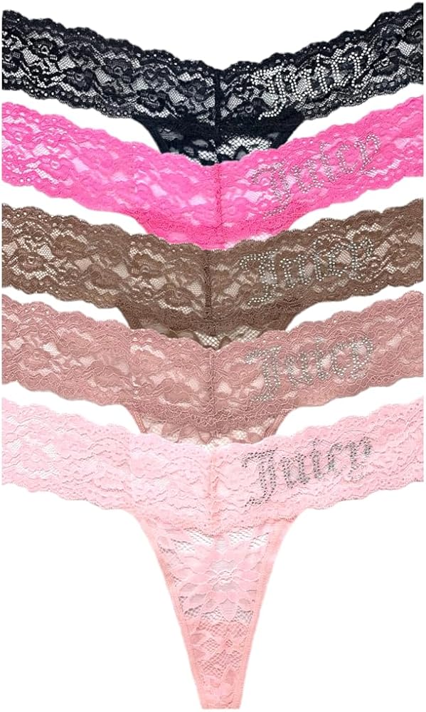 Juicy Couture Rhinestone Lace Thong Panty 5 Pack