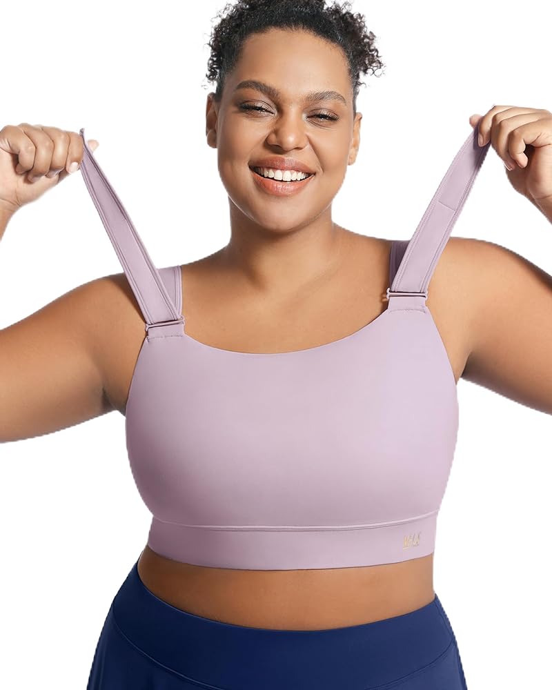 Women's Sports Bra Wirefree Adjustable Medium-High Support Everyday Wear for Large Bust Plus Size with Removable Pads