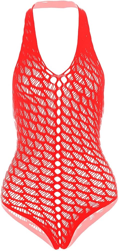 Women Fishnet Lingerie V-Neck Sleepwear One Size One Piece Babydoll Mini Dress