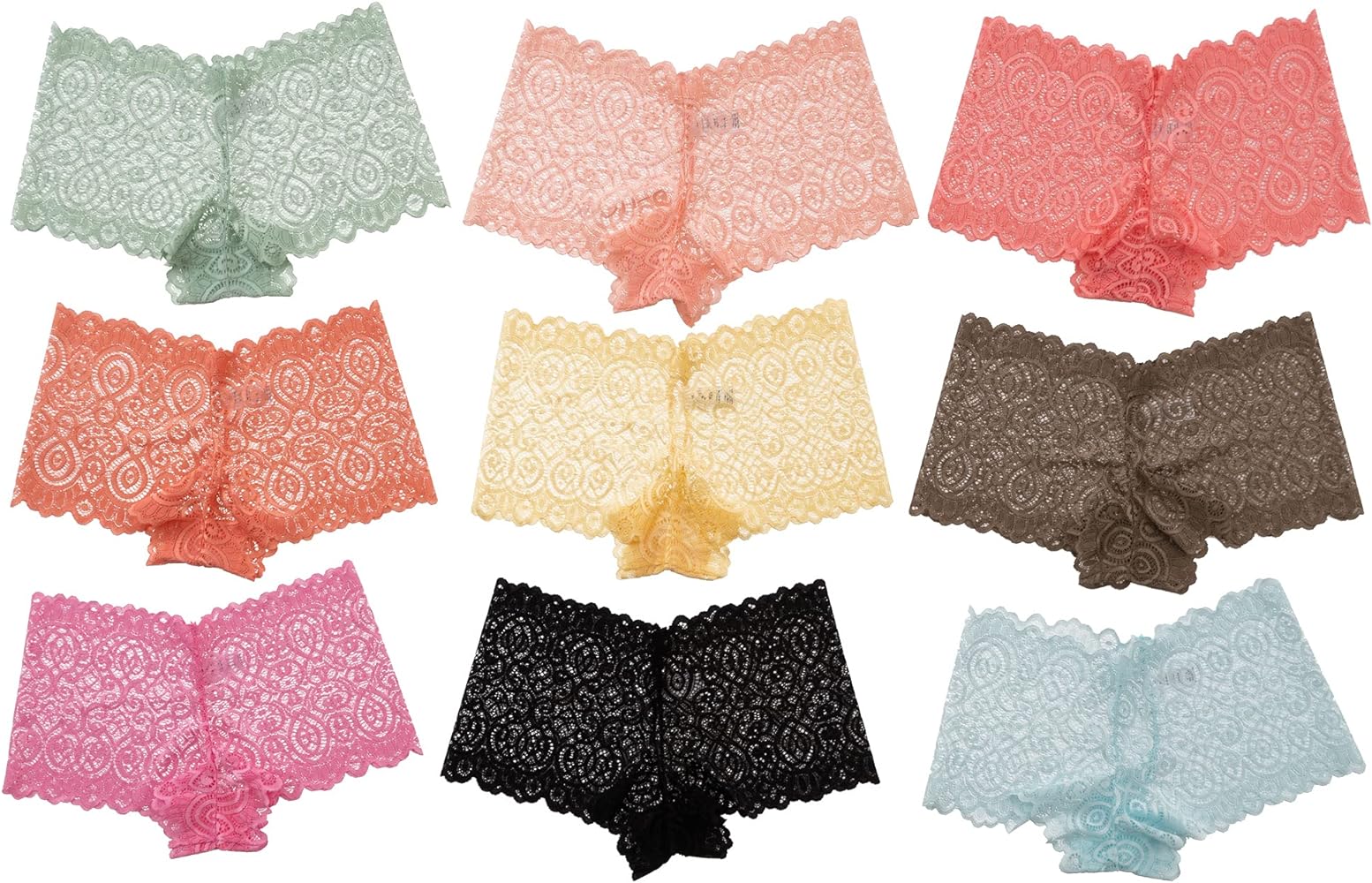 Alyce Ives Intimates Lace Boyshort Panties for Women, Pack of 10, Standard & Plus Sizes